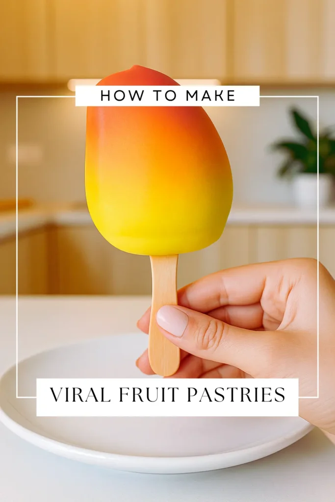 Frozen mango snack on white ceramic plate