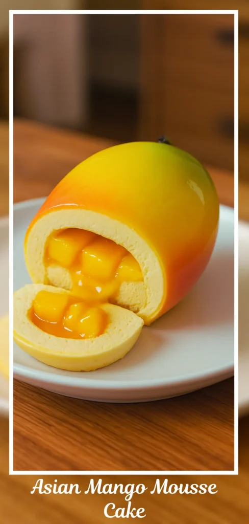 Asian Mango Mousse Cake – Amazing Recipe for Sweet Bliss 12 Chinese bakery style Asian mango mousse cake with soft chiffon base and glossy mango slices arranged on top