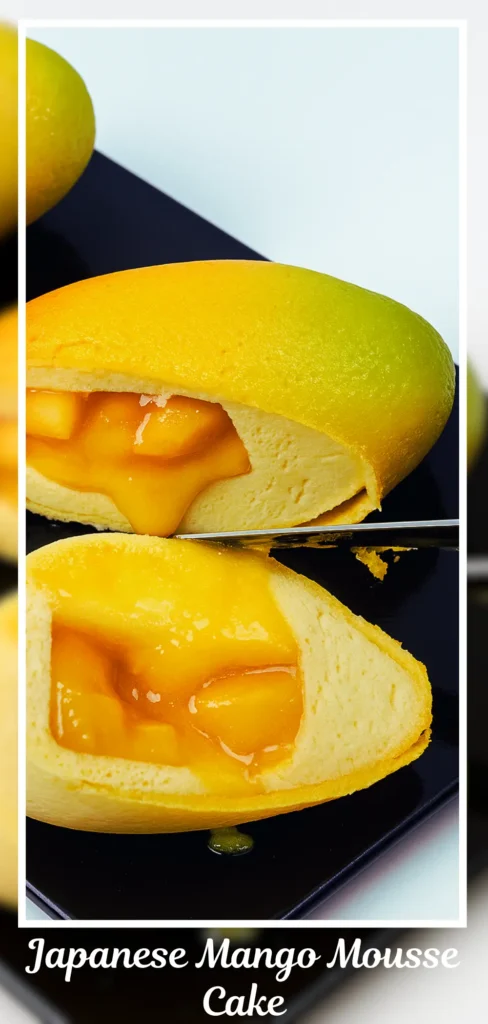 Japanese Mango Mousse Cake That Will Wow Everyone 11 Japanese mango mousse cake sliced to reveal creamy mousse and mango chunks