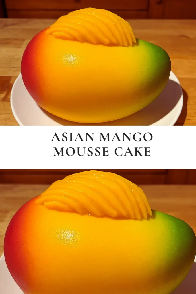 Asian Mango Mousse Cake – Amazing Recipe for Sweet Bliss 11 Asian mango mousse cake with chiffon base and creamy mango mousse layers topped with fresh mango slices in a bright kitchen setting