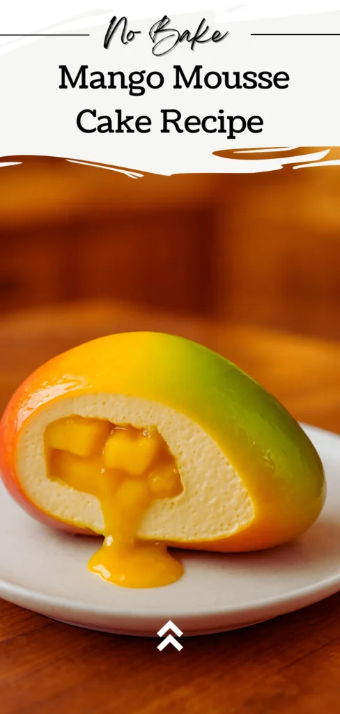 No Bake Mango Mousse Cake Recipe with red, yellow, and green finish