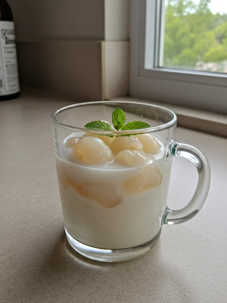 Two glasses filled with a layered canned lychee dessert recipe, ready to be served.