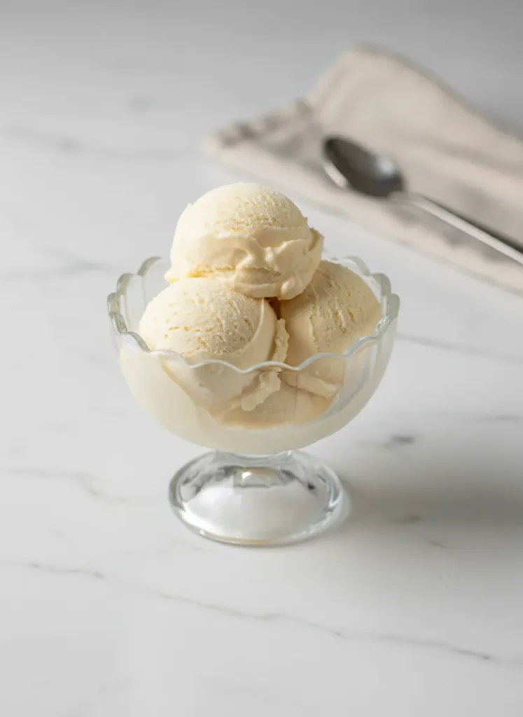 A scoop of rich chocolate frozen dessert made using our Ninja Creami custard recipe.