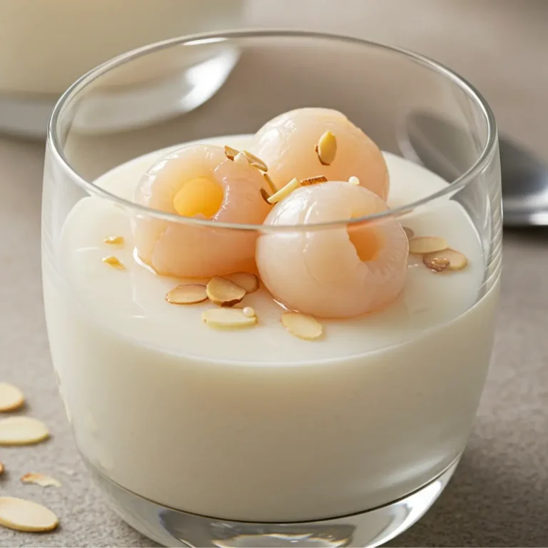 How to Make Coconut Lychee Panna Cotta: Guilt-Free Treat 18 Three small glass pots of coconut lychee panna cotta arranged in a row, ready to be served.