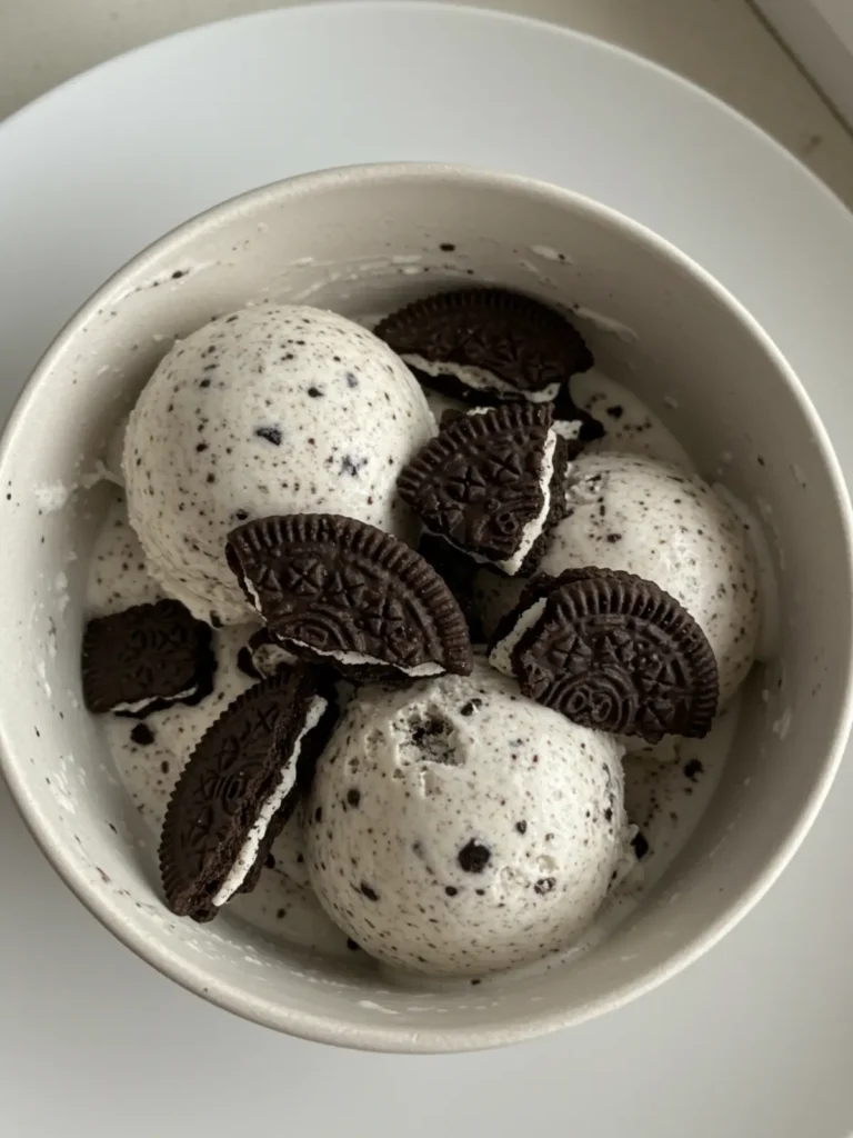 The Best Vegan Ninja Creami Recipes (Healthy & Simple) 17 A serving of cookies and cream ice cream, a popular choice for vegan ninja creami recipes.