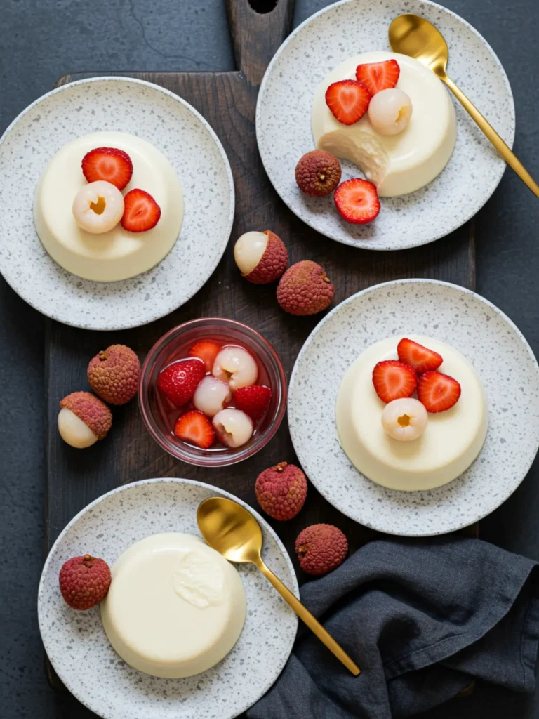 A close-up of the smooth, creamy texture of a homemade canned lychee dessert recipe.