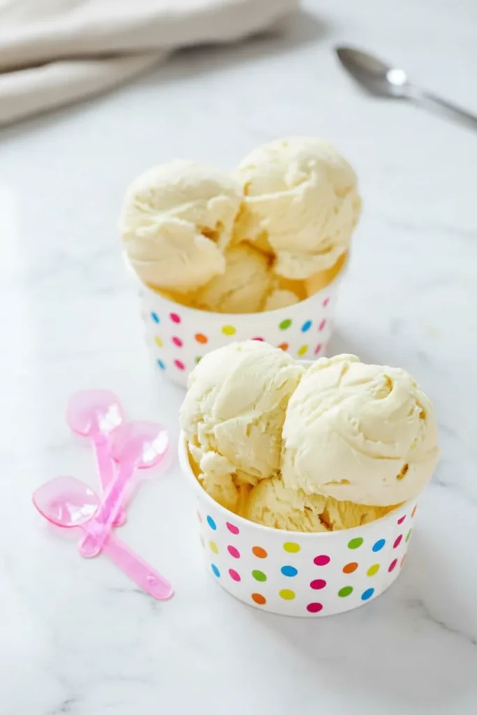 A perfect scoop of rich, homemade vanilla custard from a Ninja Creami custard recipe.