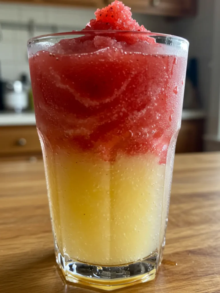 How to Make a Perfect Ninja Creami Slushie Recipe (Fast!) 24 A finished glass of a homemade Ninja Creami slushie recipe with a lemon slice and a colorful straw.