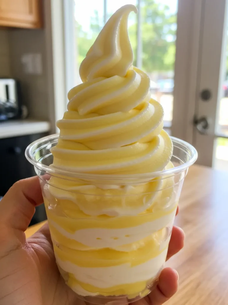 A tall pineapple and vanilla soft serve, one of our copycat Ninja Creami swirl recipes.