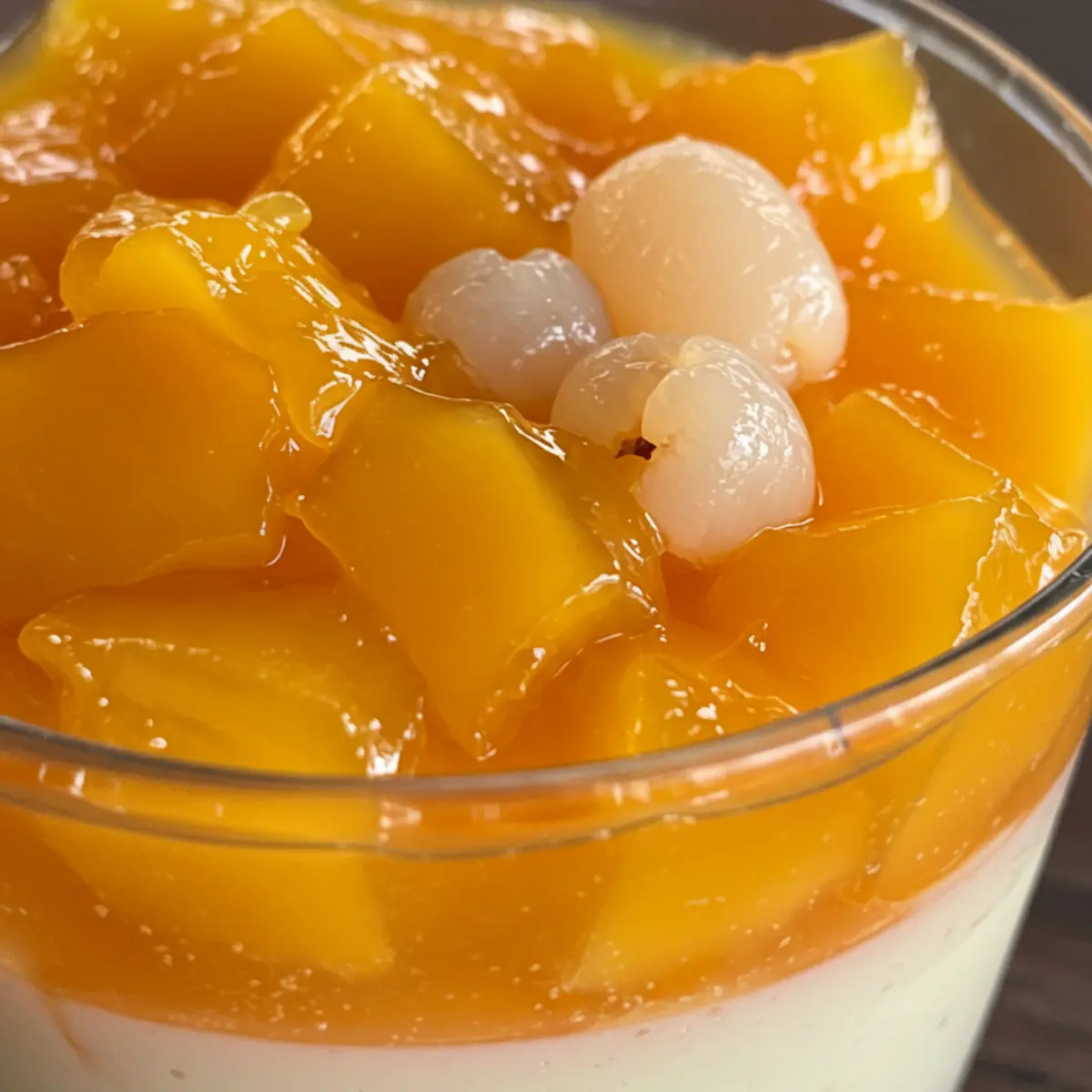 Simple Protein Ice Cream Ninja Creami Recipes 3 Several glasses of mango lychee panna cotta arranged on a tray for a party.