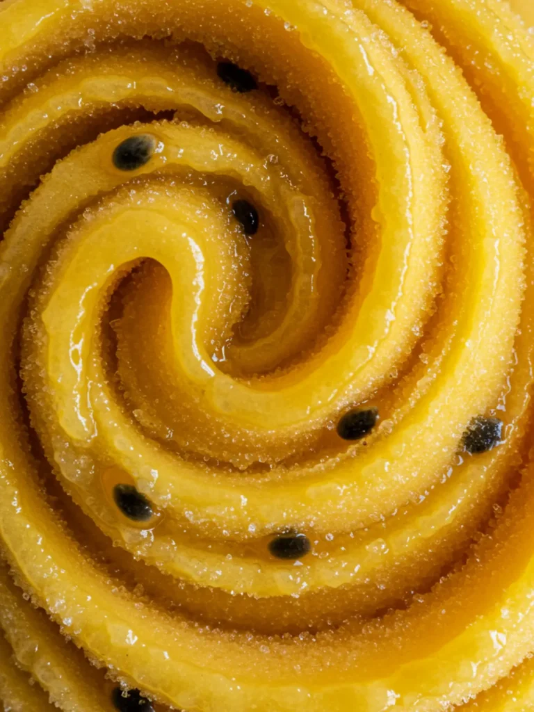 Vibrant mango and passionfruit sorbet, showcasing fruity Ninja Creami swirl recipes.