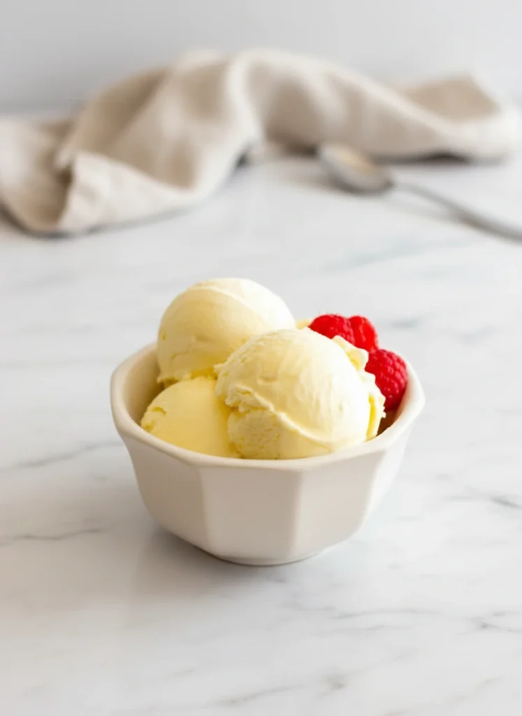 A spoon cutting into the incredibly smooth texture of our Ninja Creami custard recipe.