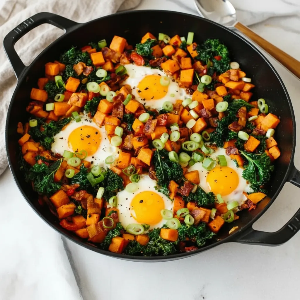 Savory Sweet Potato Breakfast Hash with Bacon and Eggs