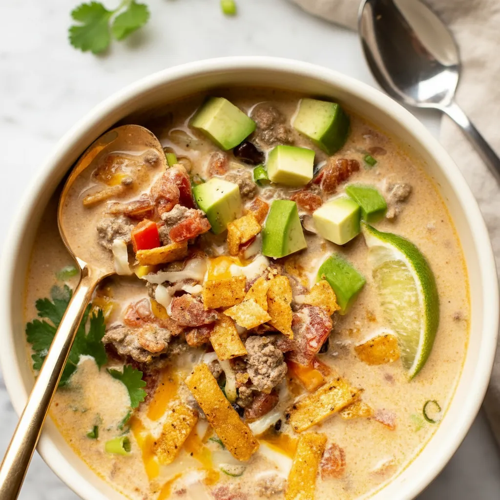 Delicious Creamy Ground Beef Taco Soup