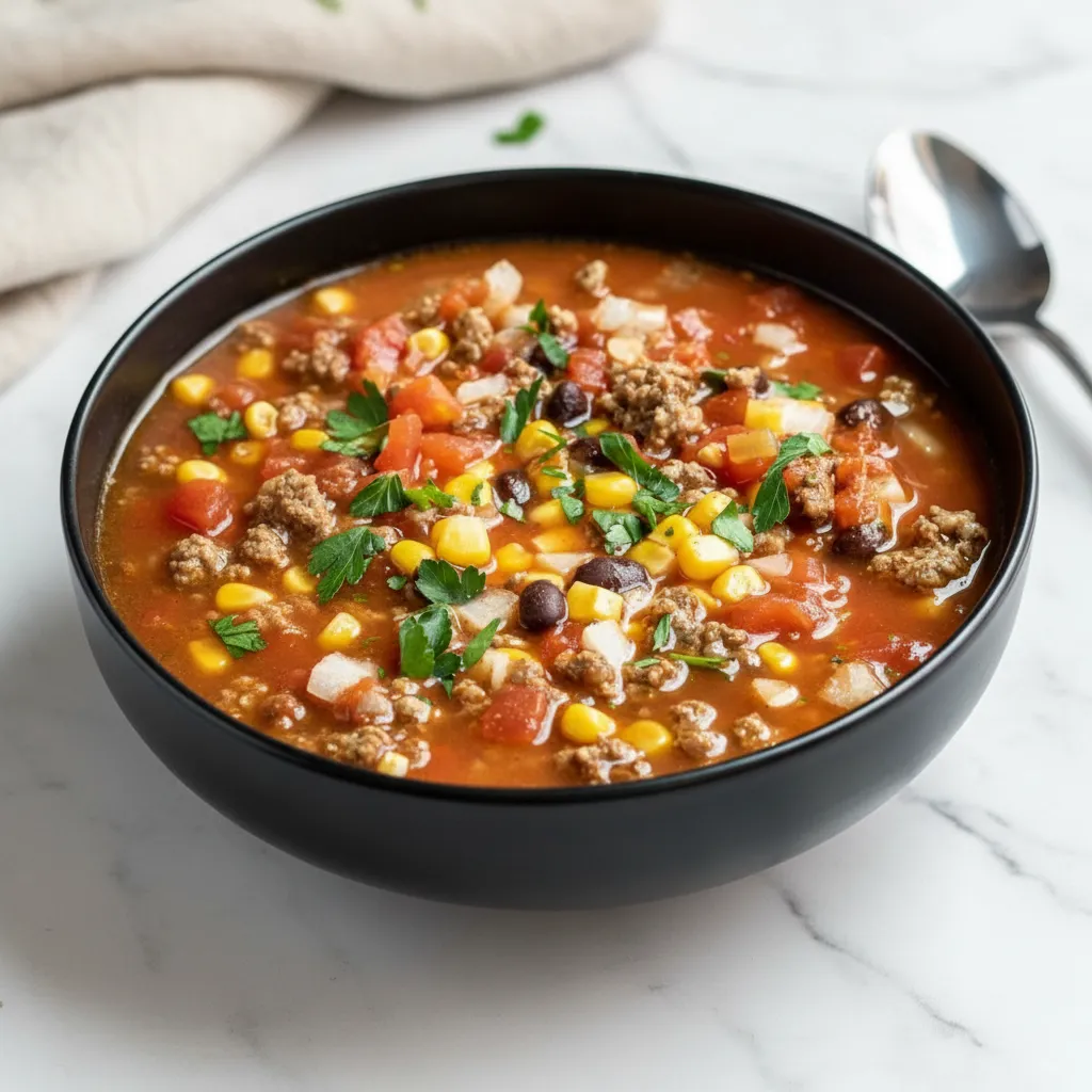Delicious Ground Beef Taco Soup Crockpot