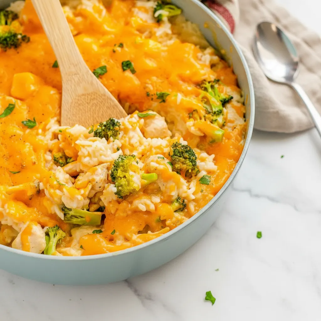 Easy Chicken Broccoli Cheese Rice Casserole