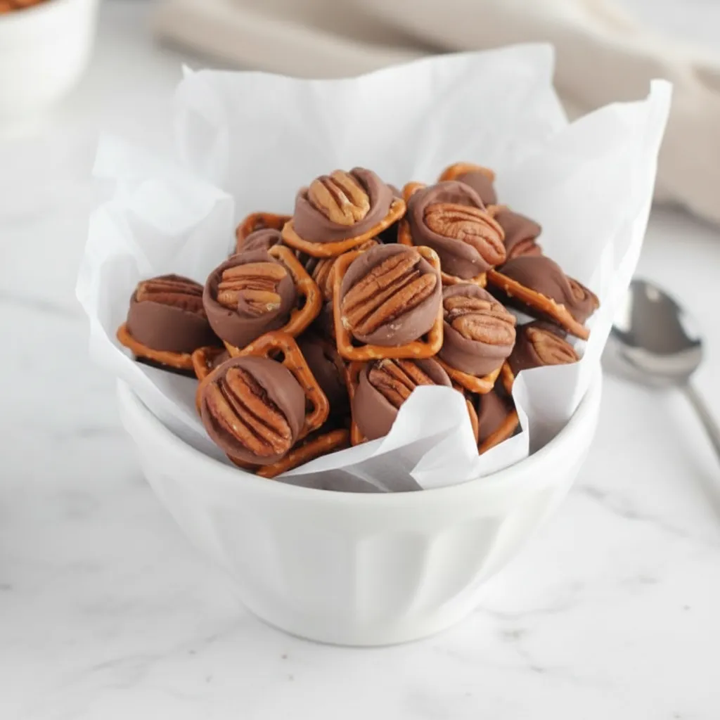 Easy Christmas Pretzel Rollo Treats with Pecans