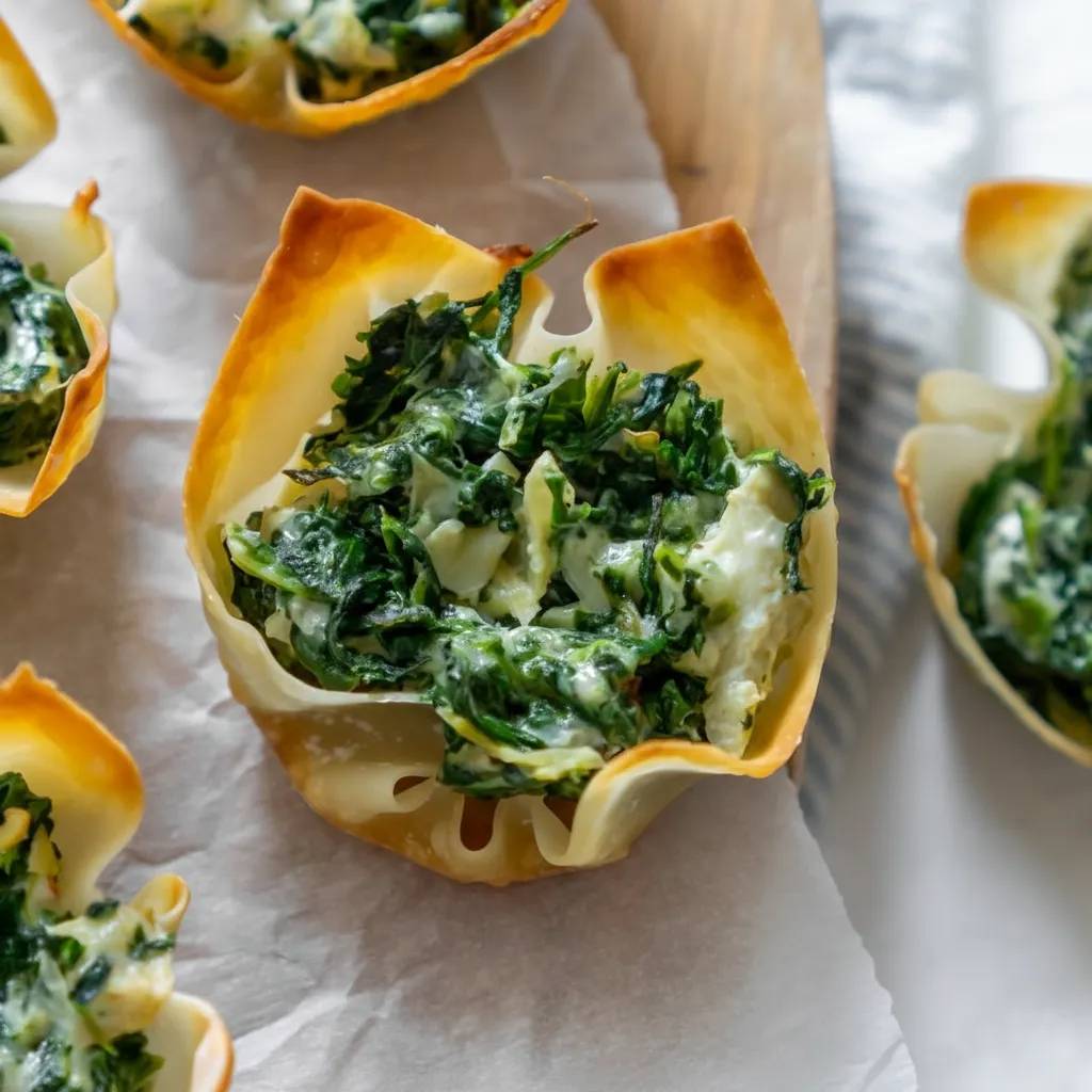Easy Thanksgiving Recipes Appetizers Spinach Artichoke Wonton Cups