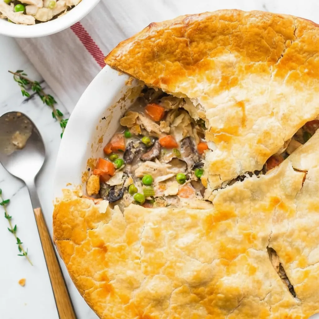Healthy Ground Chicken Pot Pie with Biscuits