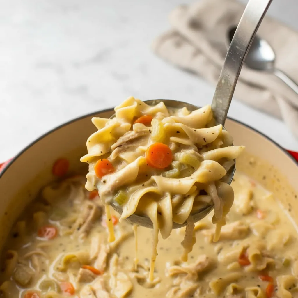 Quick Chicken Noodle Soup with Shredded Chicken