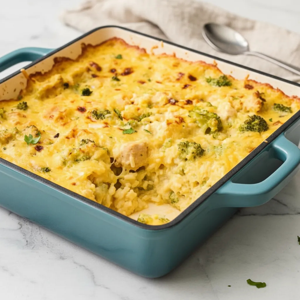 Quick Spicy Chicken Broccoli Rice Cheese Casserole Bake