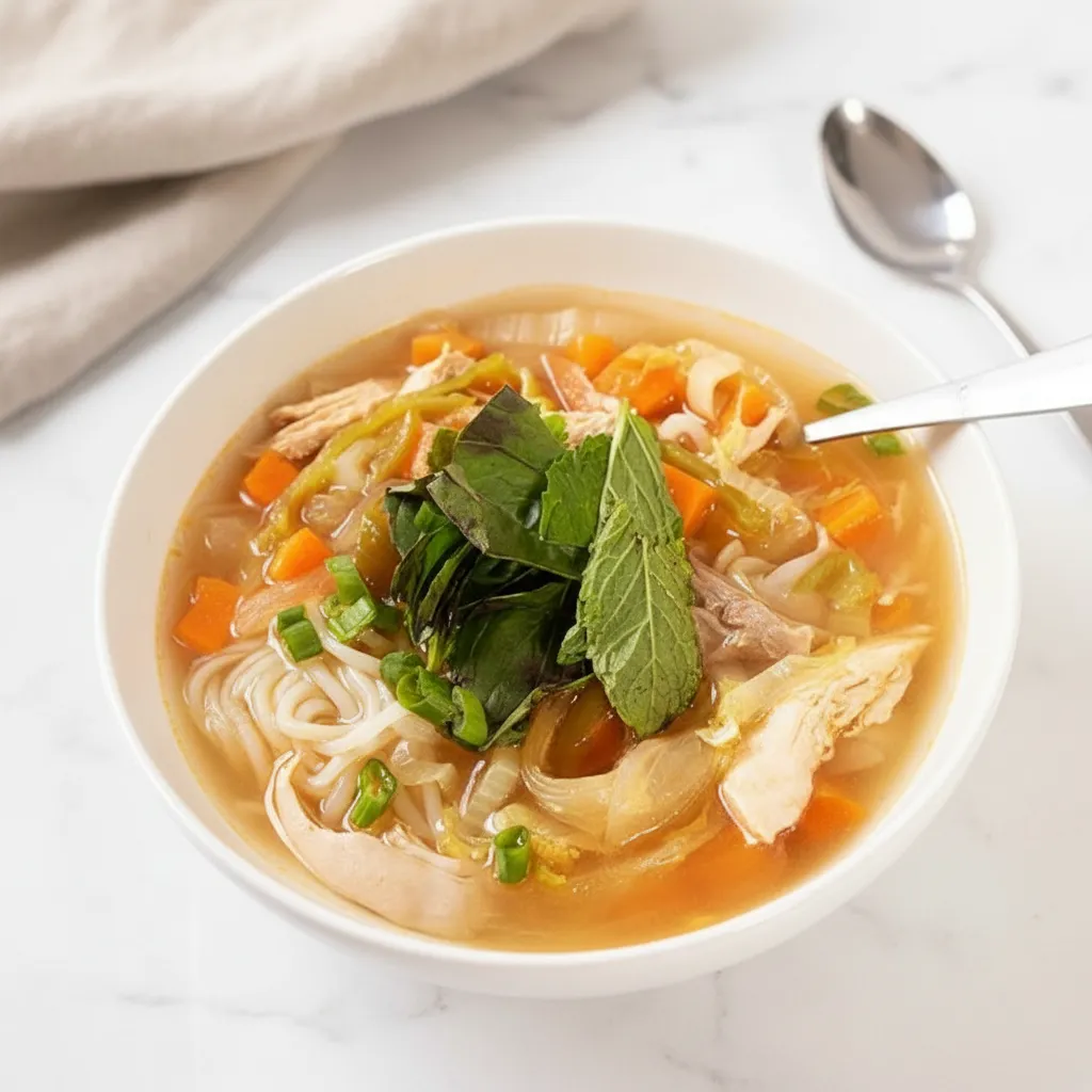 Spicy Chicken Noodle Soup Homemade with Ginger