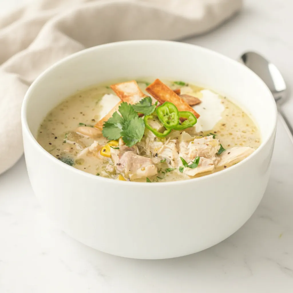 Wholesome White Chicken Chili with Tortilla Strips