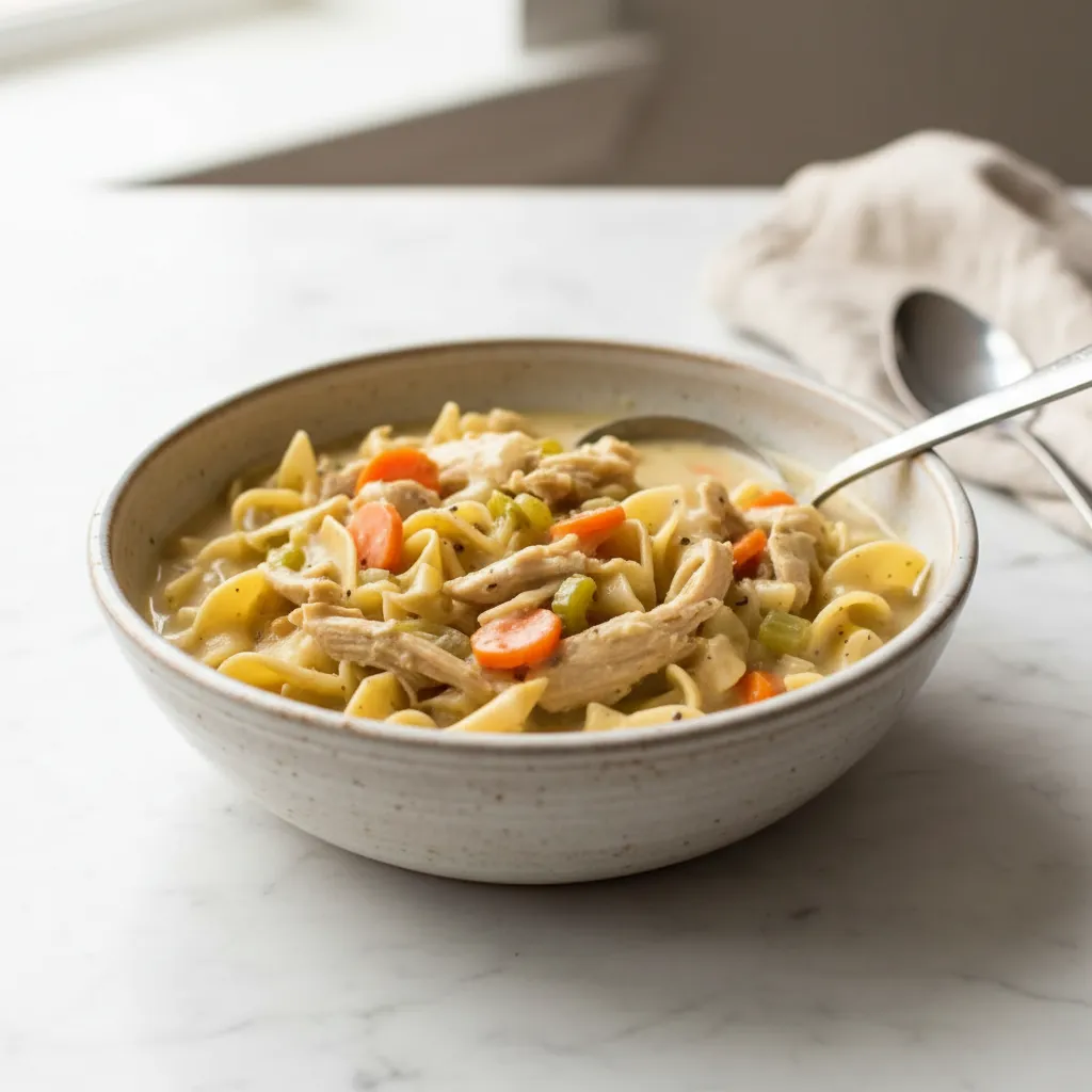 Delicious Spicy Crockpot Creamy Chicken Noodle Soup