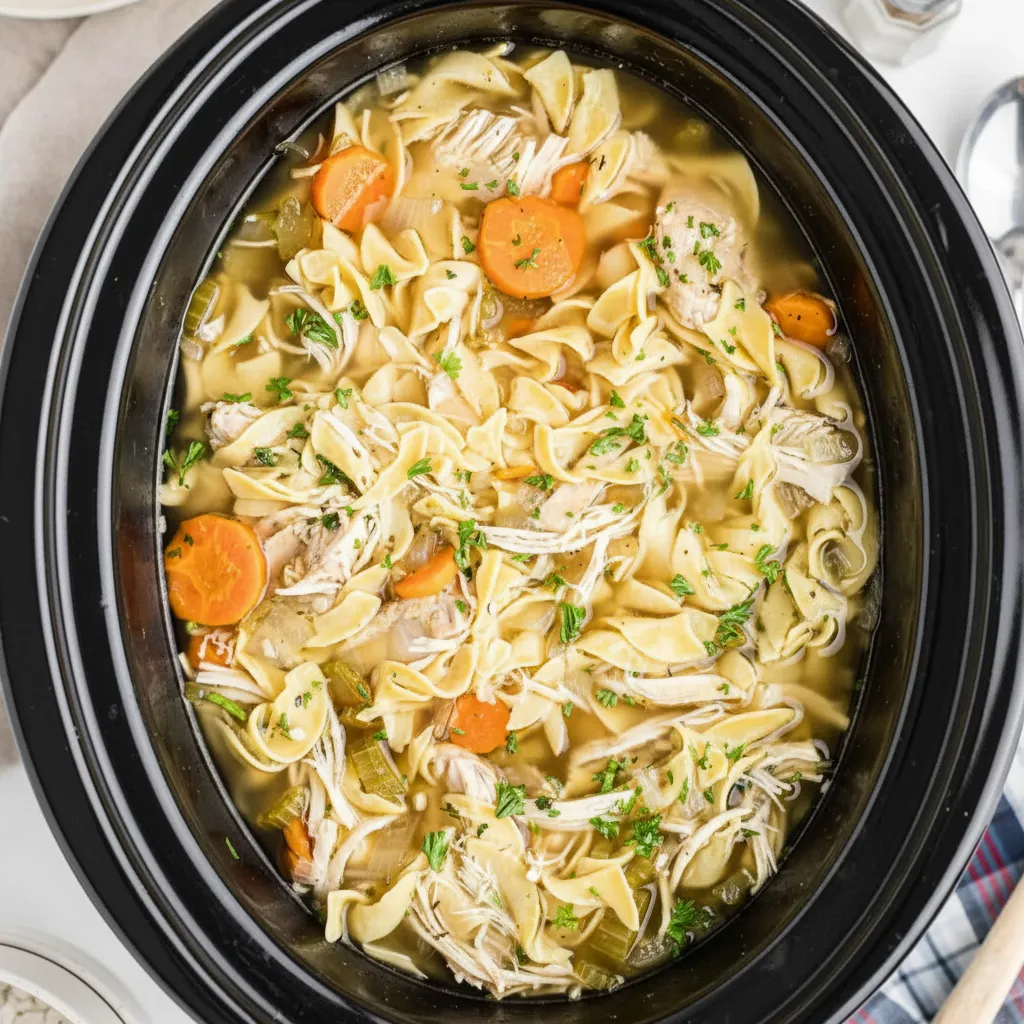 Easy Crockpot Chicken Noodle Soup with Egg Noodles