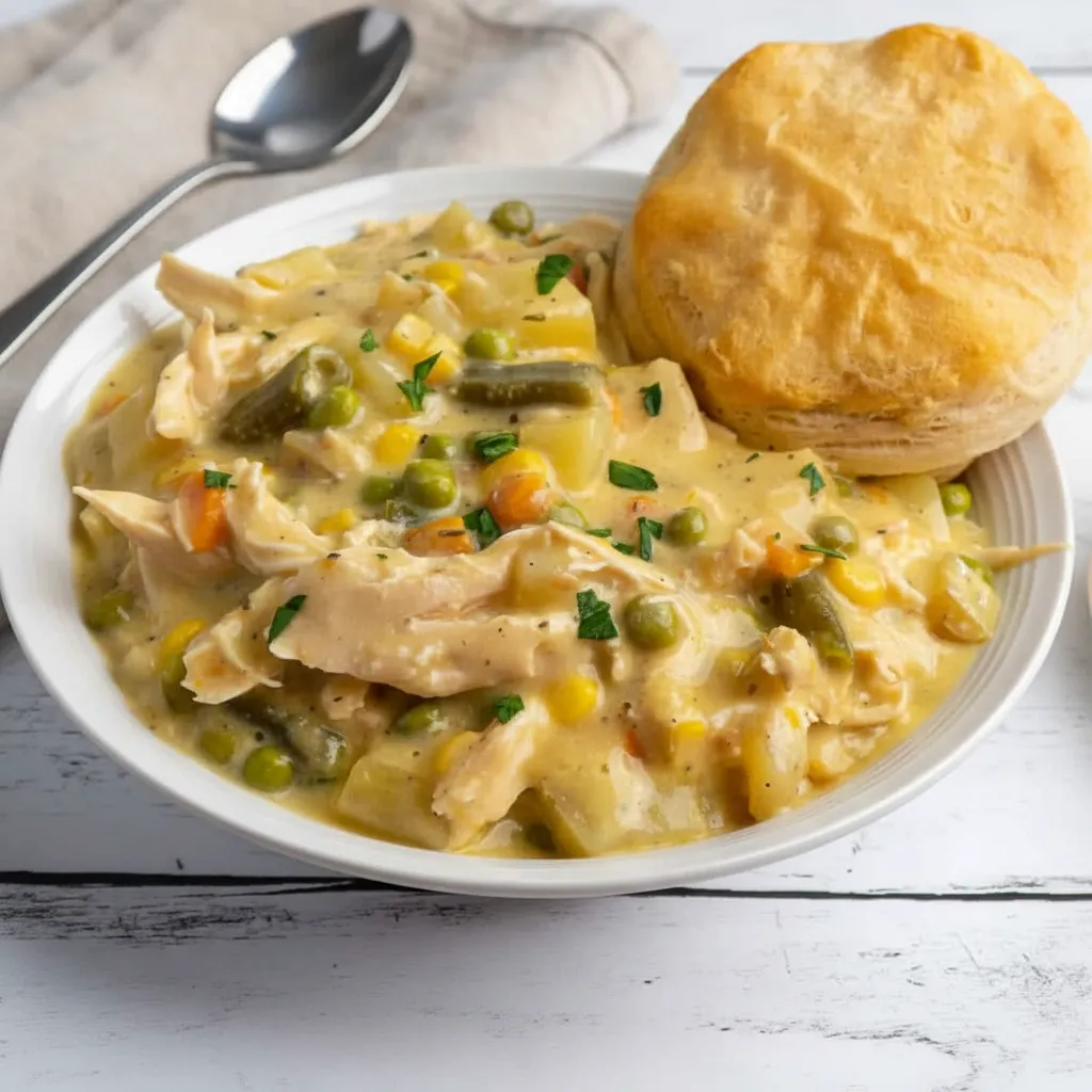 Easy Crockpot Chicken Pot Pie with Biscuits