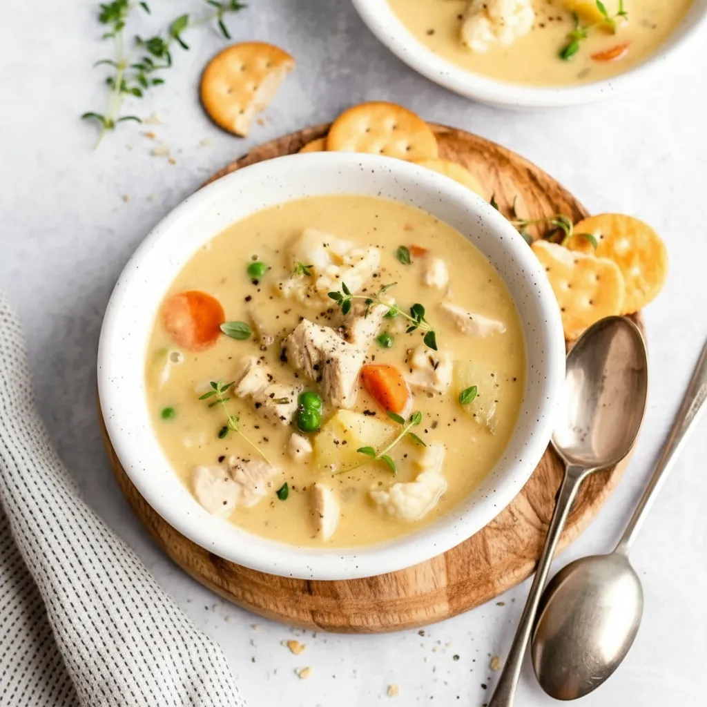 Healthy Chicken Pot Pie Soup with Rotisserie Chicken