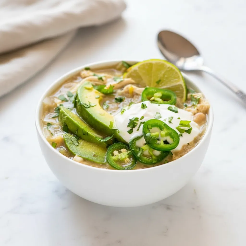 Healthy Crockpot White Chicken Chili with Rotisserie