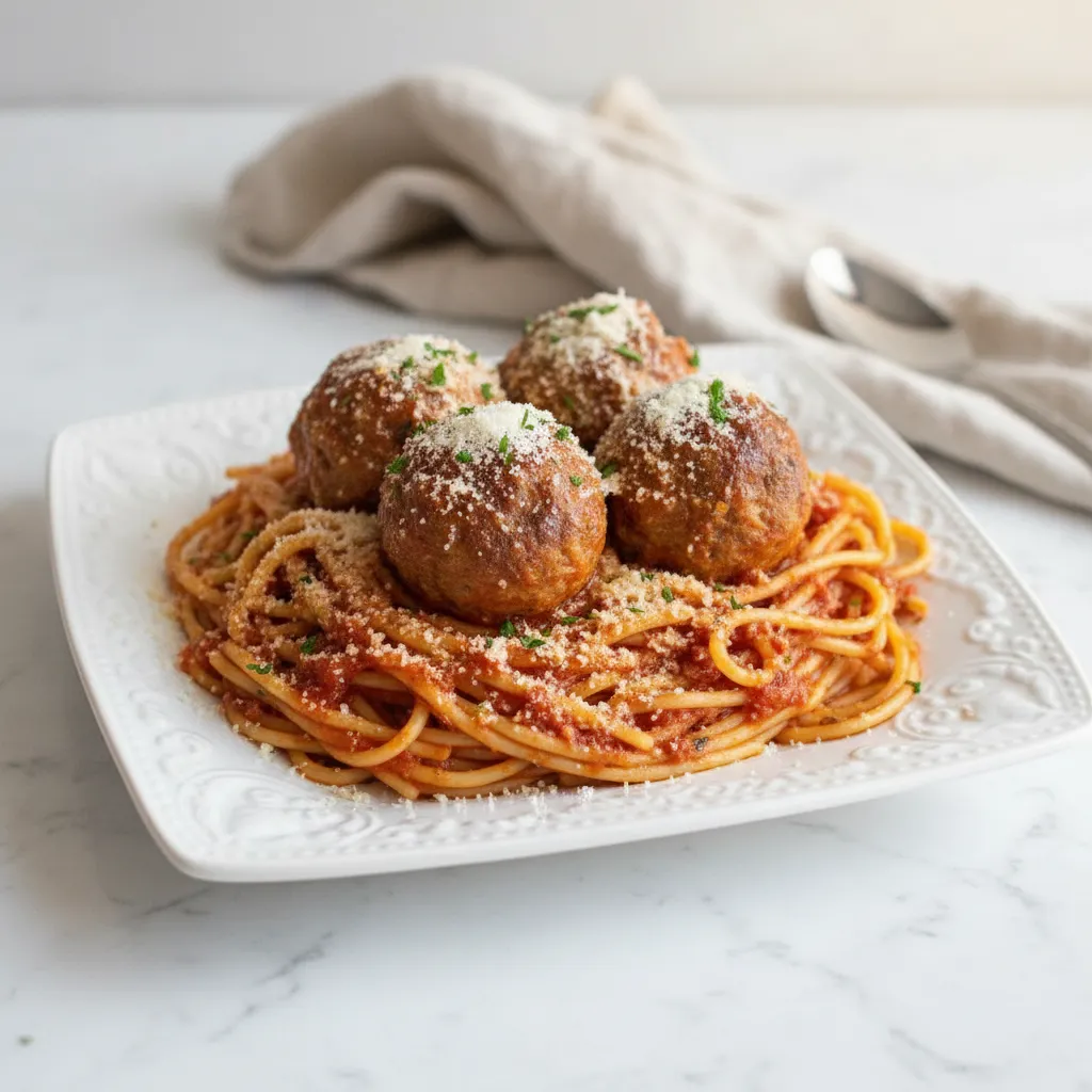 Delicious Baked Spaghetti And Meatballs with Chili Flakes