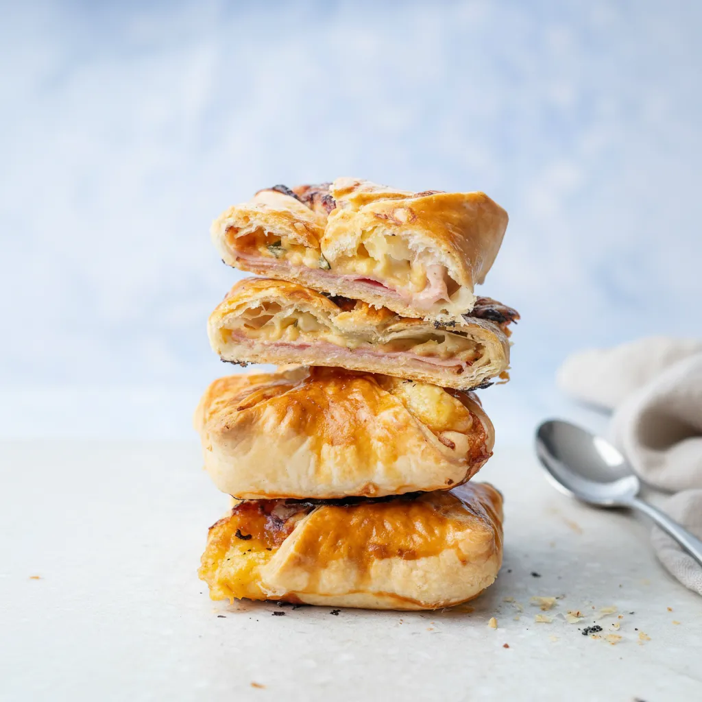 Delicious Puff Pastry With Ham And Cheese Stacks