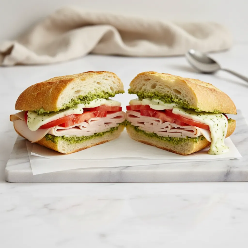 Easy Turkey Pesto Sandwich with Mozzarella