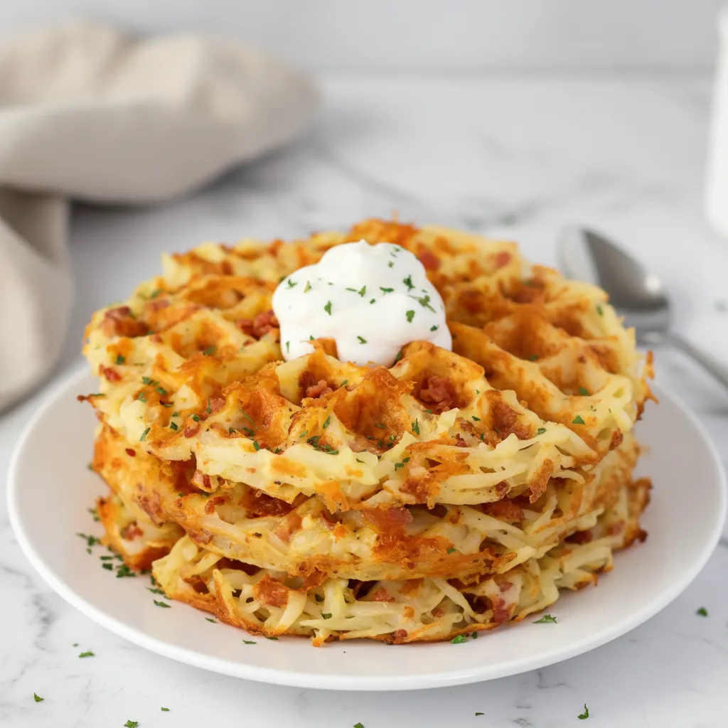 Bacon and Cheese Loaded Hashbrown Waffles