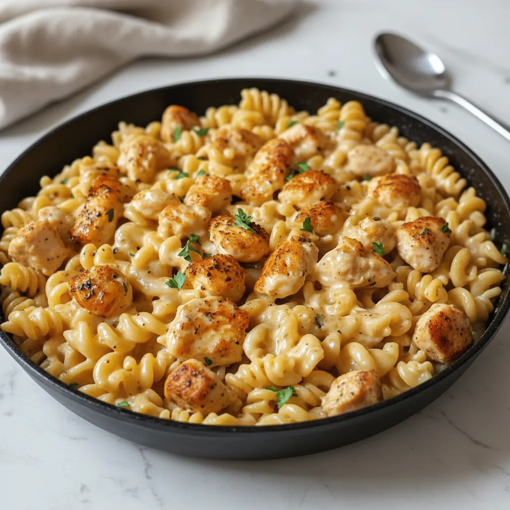 Easy Cheesy Cajun Chicken Rotini Skillet