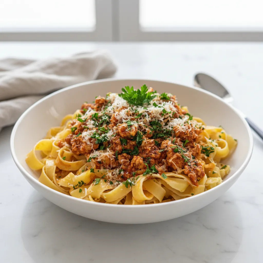 Easy Chicken Bolognese Pasta with Fettuccine