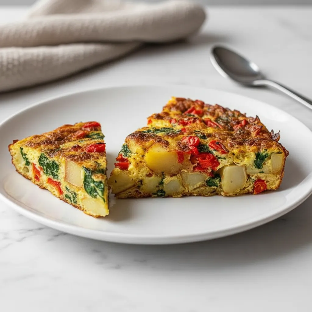 Easy Frittata with Potatoes, Red Peppers & Spinach