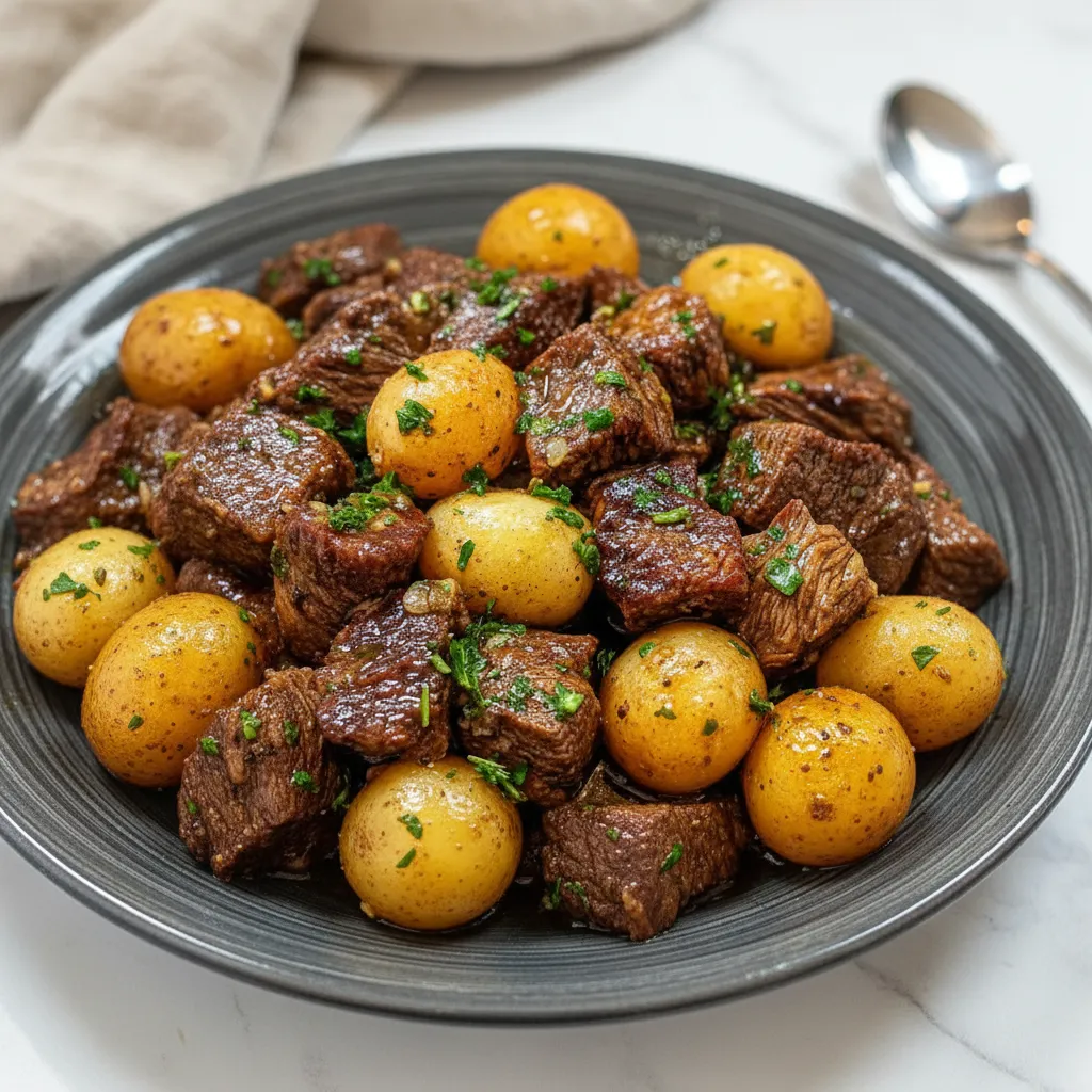 Easy Meat and Potatoes Crockpot Garlic Butter Beef Bites