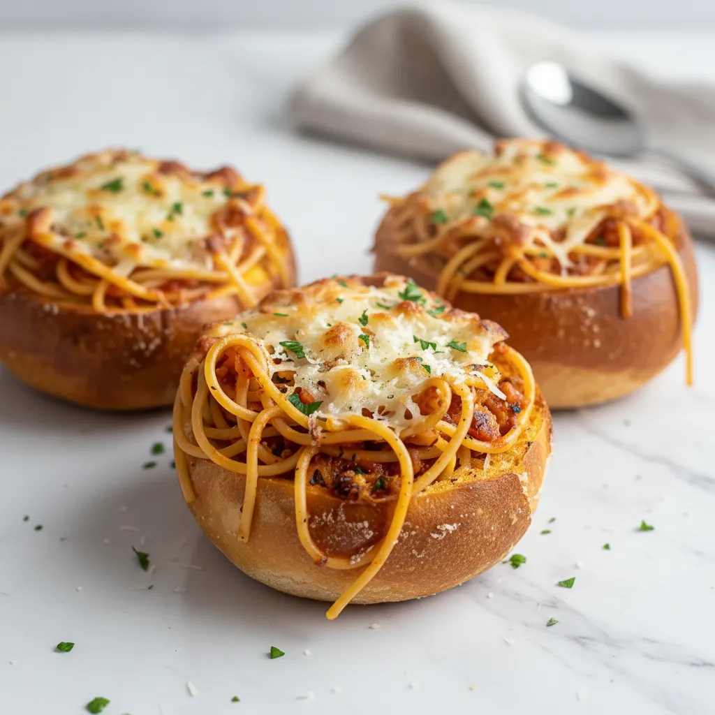 Easy Spaghetti Garlic Bread Bowls Recipe: Fast Dinner Idea