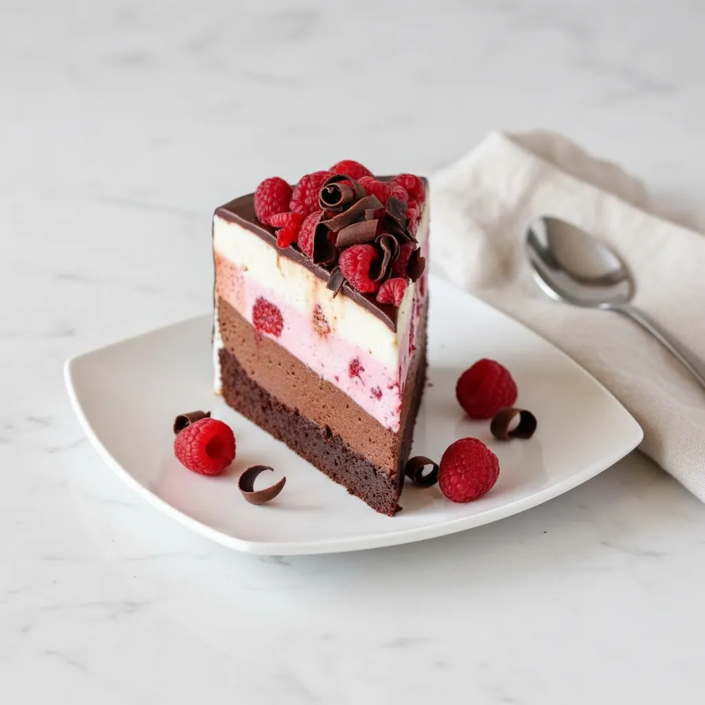 Four Layer Mousse Cake Recipe with Raspberries