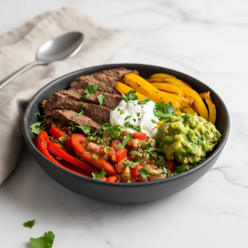 Healthy Low Carb Steak Fajita Bowl Recipe for Quick Weeknight Dinners