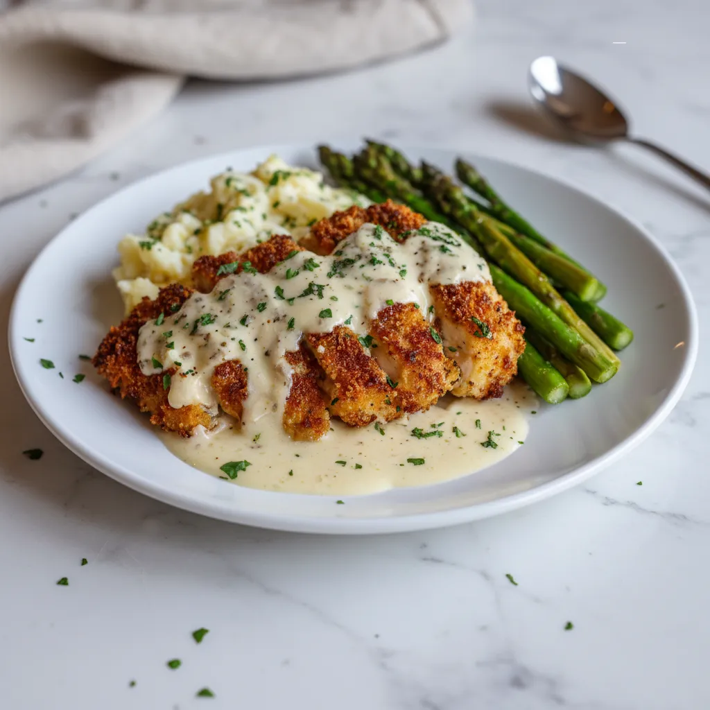 Parmesan Crusted Chicken with Creamy Garlic Sauce – Easy Family Dinner