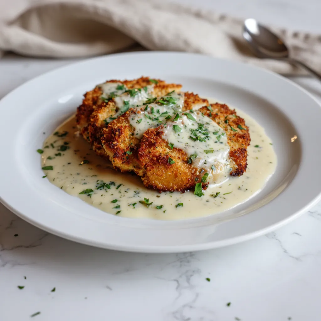 Parmesan Crusted Chicken with Creamy Garlic Sauce – Easy Family Dinner Recipe