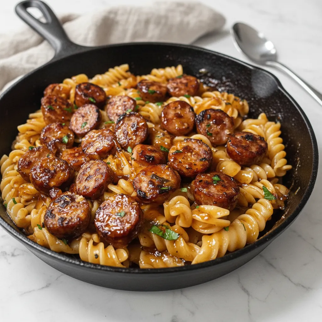 Sticky Honey Garlic Sausage Pasta Skillet – Quick Dinner Ideas