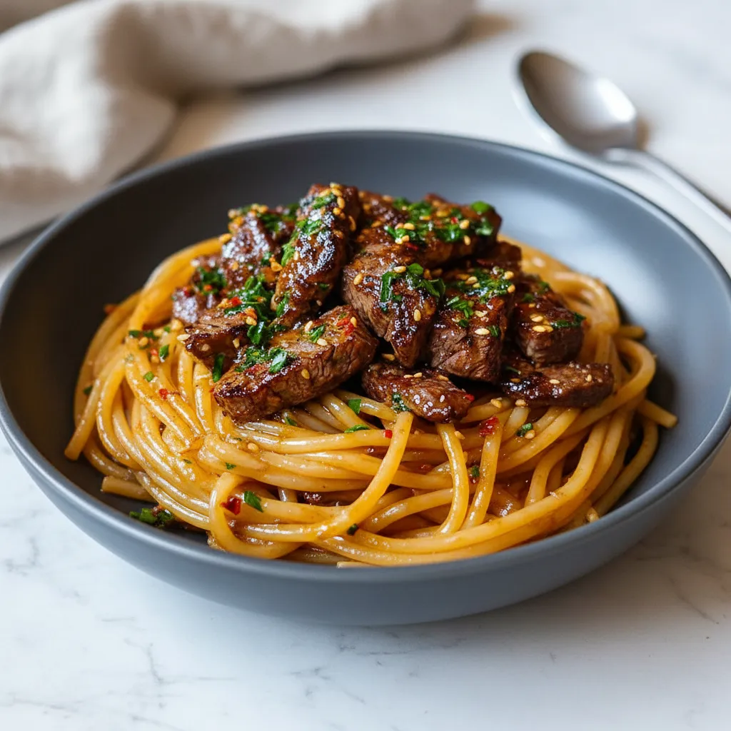 Sweet and Spicy Garlic Steak Pasta Recipe