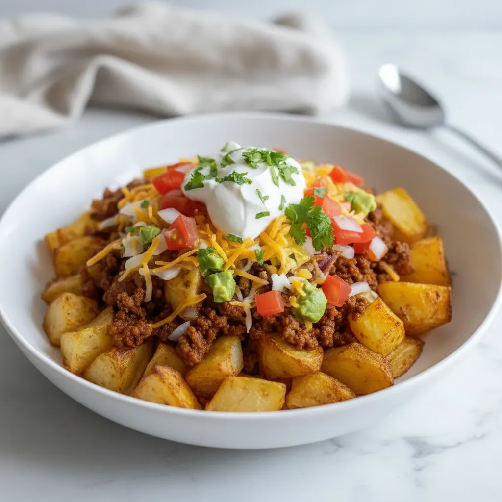Easy Cheesy Ground Beef Taco Potatoes Bake Recipe