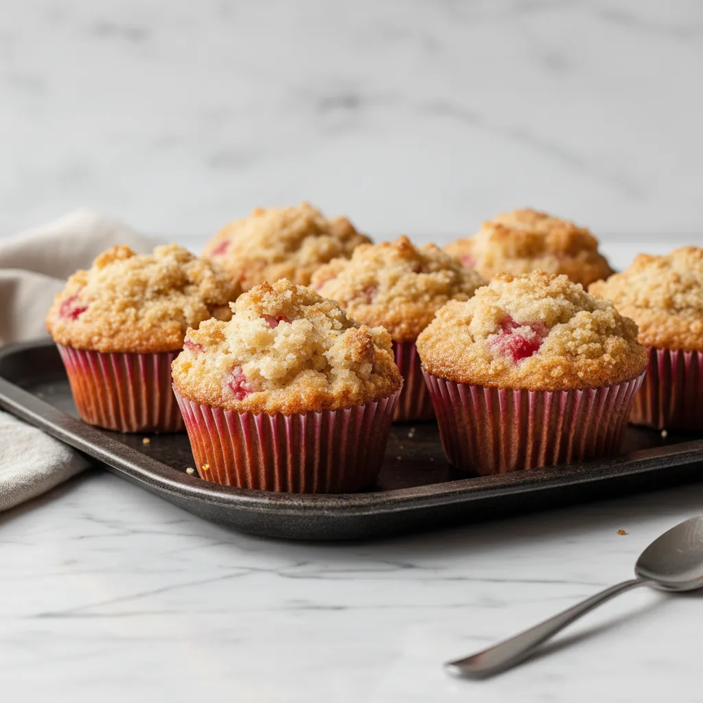 Easy Rhubarb Muffins with Crumbly Streusel Topping