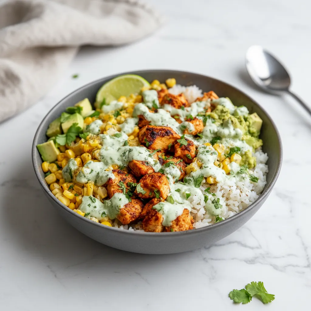 Easy Street Corn Chicken Rice Bowl Recipe | High Protein